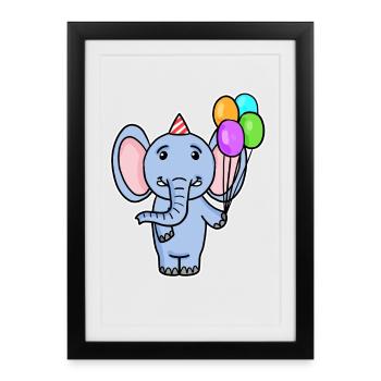 Ballon d’anniversaire d’éléphant - Affiche encadrée (27 × 37 cm) - noir - Devant