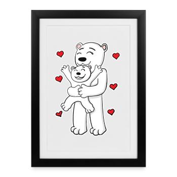 Famille d’ours polaires - Ours polaire avec bébé - Affiche encadrée (27 × 37 cm) - noir - Devant
