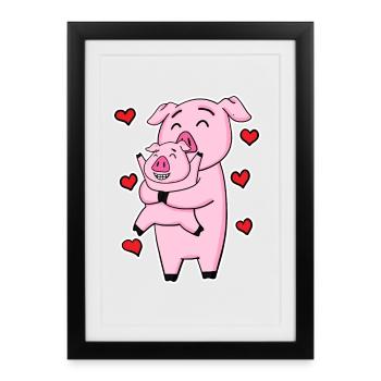 Famille de cochons - Cochon avec bébé - Affiche encadrée (27 × 37 cm) - noir - Devant