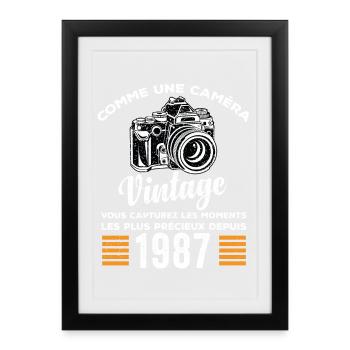 Caméra vintage 1987 cadeau anniversaire humour - Affiche encadrée (27 × 37 cm) - noir - Devant