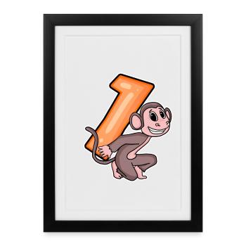 1 anniversaire 1 an avec motif animal - Un - Affiche encadrée (27 × 37 cm) - noir - Devant