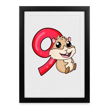 9 Anniversaire 9 ans avec motif animal - neuf - Affiche encadrée (27 × 37 cm) - noir - Devant