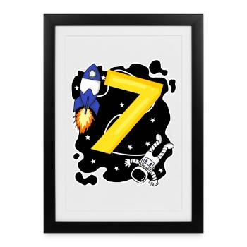 7 Birthday Boy Astronaut - sept ans - Affiche encadrée (27 × 37 cm) - noir - Devant