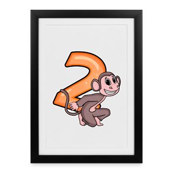 2 anniversaire 2 ans avec motif animal - deux - Affiche encadrée (27 × 37 cm) - noir - Devant