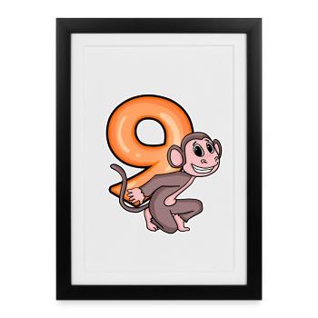 9 Anniversaire 9 ans avec motif animal - neuf - Affiche encadrée (27 × 37 cm) - noir - Devant
