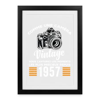 Caméra vintage 1957 cadeau anniversaire humour - Affiche encadrée (27 × 37 cm) - noir - Devant