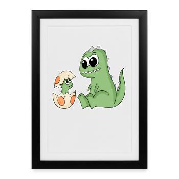 Dinosaur with Baby Dinosaur - Dino - Framed poster (27 × 37 cm) - black - Front