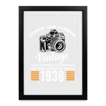 Caméra vintage 1938 cadeau anniversaire humour - Affiche encadrée (27 × 37 cm) - noir - Devant