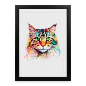 Colorful Psychedelic Maine Coon Cat - Framed poster (27 × 37 cm) - black - Front