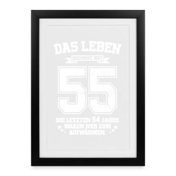 55. Geburtstag Geschenk Das Leben Beginnt Mit 55 - Gerahmtes Poster (27 × 37 cm) - Schwarz - Vorne