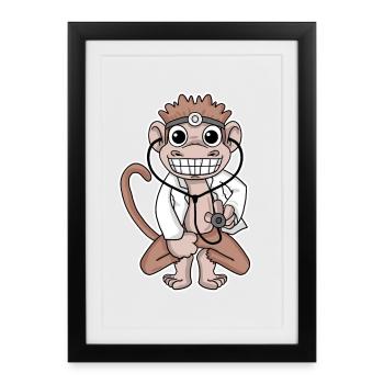 Monkey Doctor Doctor Motif - Framed poster (27 × 37 cm) - black - Front
