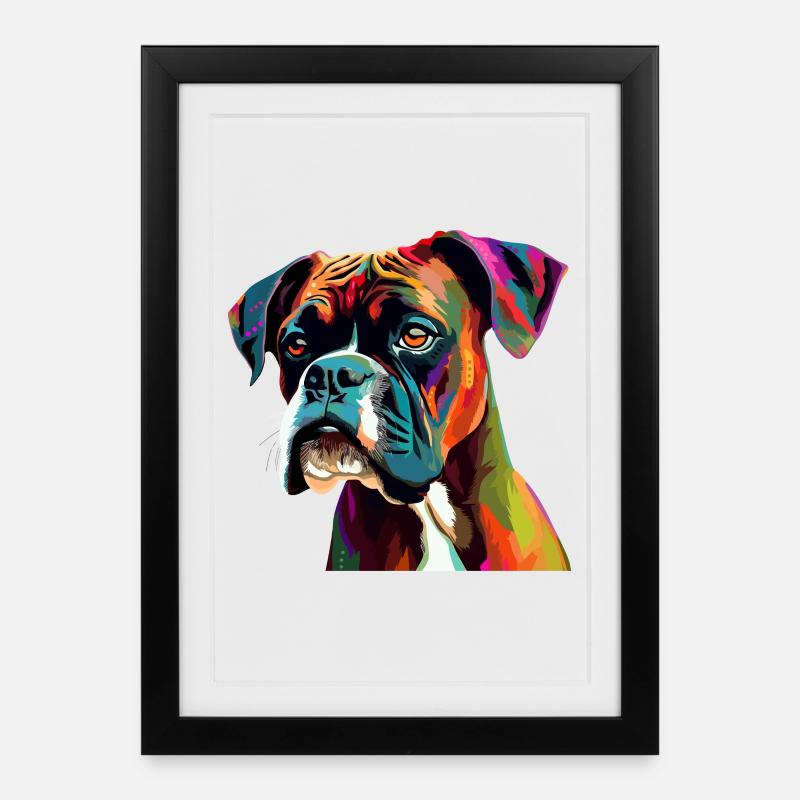 Boxer Hund Bunt - Gerahmtes Poster (27 × 37 cm) - Schwarz