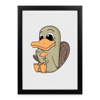 Platypus family - platypus with baby - Framed poster (27 × 37 cm) - black - Front