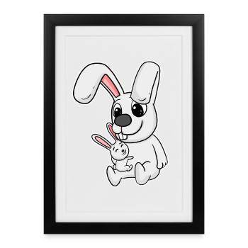 Rabbit Family - Rabbit with Baby - Framed poster (27 × 37 cm) - black - Front