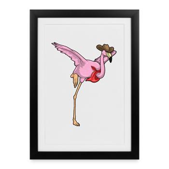 Flamingo Cowboy Cowboyhut - Gerahmtes Poster (27 × 37 cm) - Schwarz - Vorne