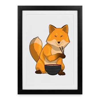 Cuisinier renard cuisinier cuisinier en cuisson de la cuisson des ramen - Affiche encadrée (27 × 37 cm) - noir - Devant