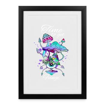 Neon Champignons Magiques Oeil Champignons Art - Affiche encadrée (27 × 37 cm) - noir - Devant