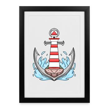 Motif de mélange de phare d’ancrage - Affiche encadrée (27 × 37 cm) - noir - Devant