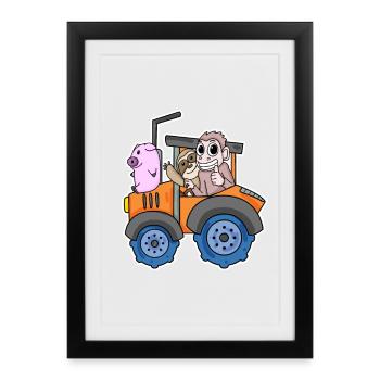Tracteur Tracteur Animaux mignons - Affiche encadrée (27 × 37 cm) - noir - Devant