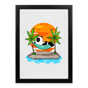 Panda sur la plage - Affiche encadrée (27 × 37 cm) - noir - Devant