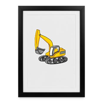Excavatrice Construction Chantier Machinerie Lourde Cadeau - Affiche encadrée (27 × 37 cm) - noir - Devant