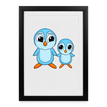 Famille Pingouin - Pingouin avec bébé - Penguin Motif - Affiche encadrée (27 × 37 cm) - noir - Devant