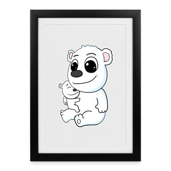 Famille d’ours polaires - Ours polaire avec bébé - Motif d’ours polaire - Affiche encadrée (27 × 37 cm) - noir - Devant