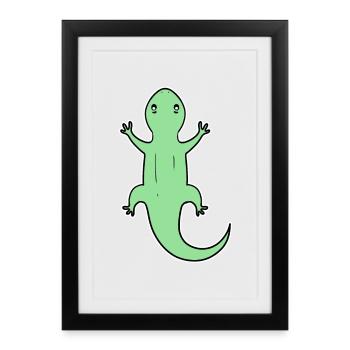 Lézards Lézard Reptiles Verts - Affiche encadrée (27 × 37 cm) - noir - Devant