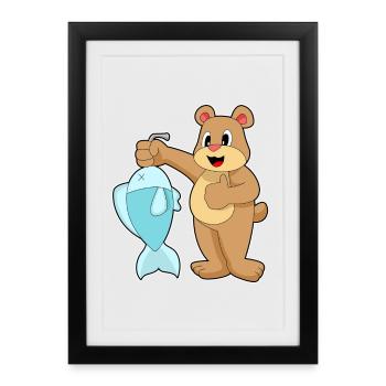 Pêche à la ligne à l’ours Pêche au poisson - Affiche encadrée (27 × 37 cm) - noir - Devant