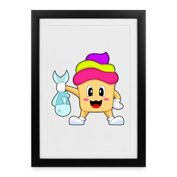 Pêche au poisson Cupcake Angler - Affiche encadrée (27 × 37 cm) - noir - Devant