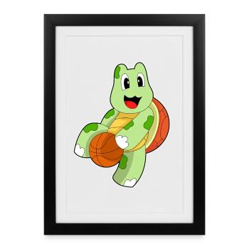 Turtle Basketball Player Basketball - Affiche encadrée (27 × 37 cm) - noir - Devant