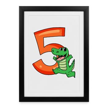 5 Anniversaire 5 ans avec motif animal - cinq - Affiche encadrée (27 × 37 cm) - noir - Devant