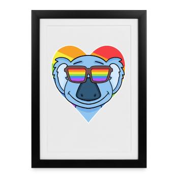 Regenbogen - Koala mit Brille und Herz - Gerahmtes Poster (27 × 37 cm) - Schwarz - Vorne