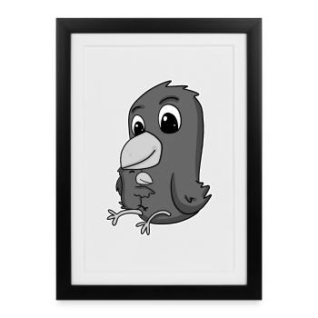 Crow Family - Crow with Baby - Crow Motif - Framed poster (27 × 37 cm) - black - Front