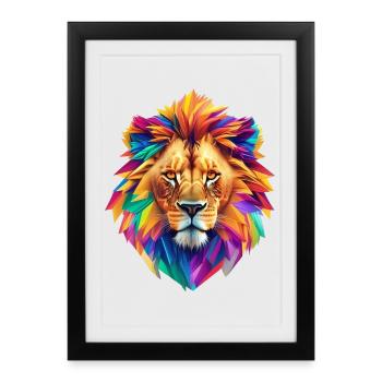 Tête de lion - Affiche encadrée (27 × 37 cm) - noir - Devant