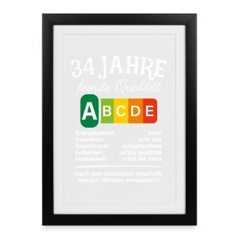 34 Jahre Feinste Qualität Geschenk 34. Geburtstag - Gerahmtes Poster (27 × 37 cm) - Schwarz - Vorne
