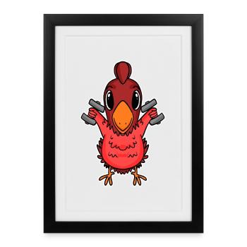 Chicken Dumbbell Training Strength Training Fitness - Framed poster (27 × 37 cm) - black - Front