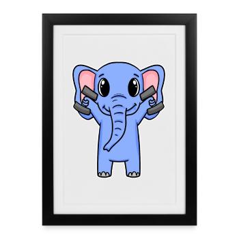 Elephant Dumbbell Training Strength Training Fitness - Framed poster (27 × 37 cm) - black - Front