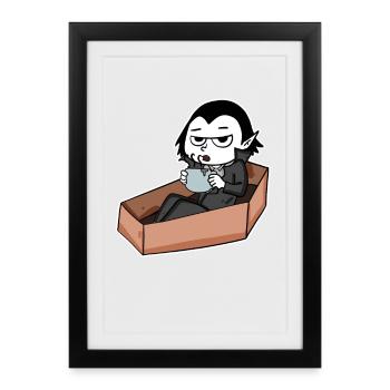 Vampire boit du café - Affiche encadrée (27 × 37 cm) - noir - Devant