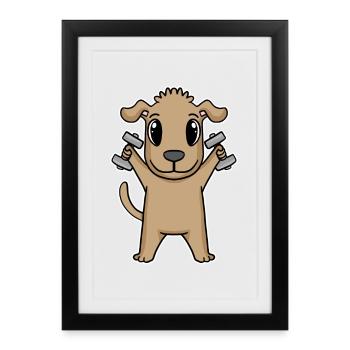 Dog Dumbbell Training Strength Training Fitness - Framed poster (27 × 37 cm) - black - Front