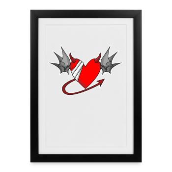 Heart Angel Wings Devil Devil Wings - Framed poster (27 × 37 cm) - black - Front
