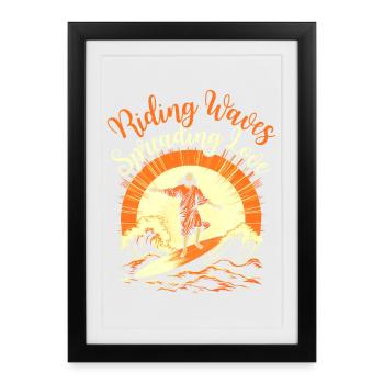 Surfing Jesus - Riding Waves Spreading Love - Framed poster (27 × 37 cm) - black - Front
