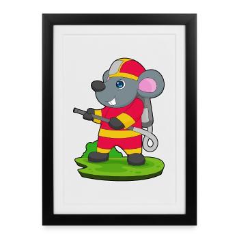 Pompier Souris Arrosée d’incendie Brigade d’incendie - Affiche encadrée (27 × 37 cm) - noir - Devant