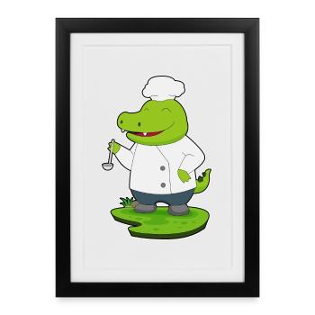 Crocodile Cooking Cooking Spoon Cooking - Framed poster (27 × 37 cm) - black - Front