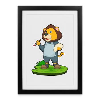 Löwe Maler Pinsel Malen - Gerahmtes Poster (27 × 37 cm) - Schwarz - Vorne