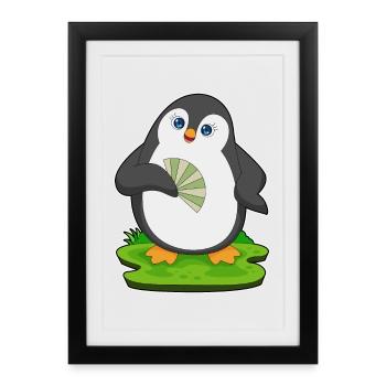 Pingouin Éventail à main - Affiche encadrée (27 × 37 cm) - noir - Devant
