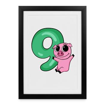 9 Anniversaire 9 ans avec motif animal - neuf - Affiche encadrée (27 × 37 cm) - noir - Devant