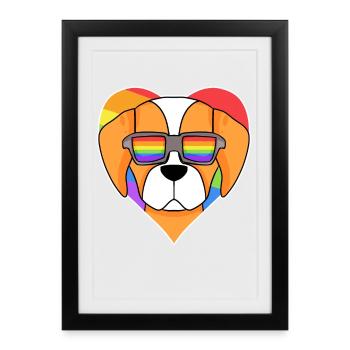 Rainbow - Chien Épagneul Breton avec lunettes - Affiche encadrée (27 × 37 cm) - noir - Devant