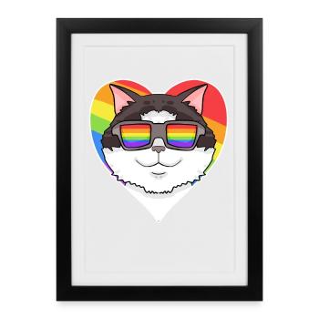 Rainbow - Cat Ragdoll avec lunettes et coeur - Affiche encadrée (27 × 37 cm) - noir - Devant
