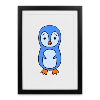 Simple Penguin - Penguin Motif - Framed poster (27 × 37 cm) - black - Front